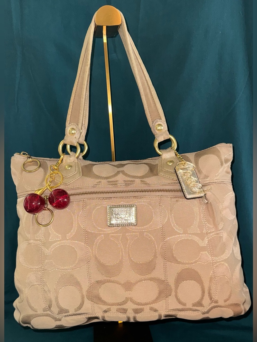 Coach Poppy Signature Lurex Glam Tote With Gold Hardware
